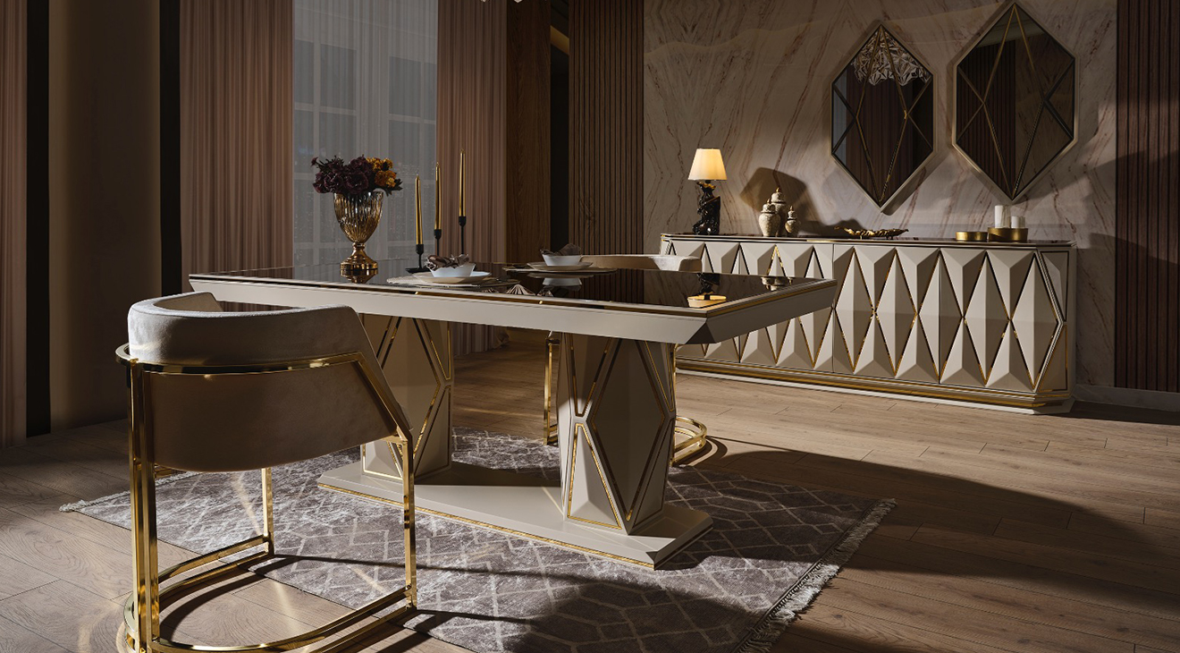 Diamond Krem Luxury Yemek Odası Takımı Luxury Yemek Odası