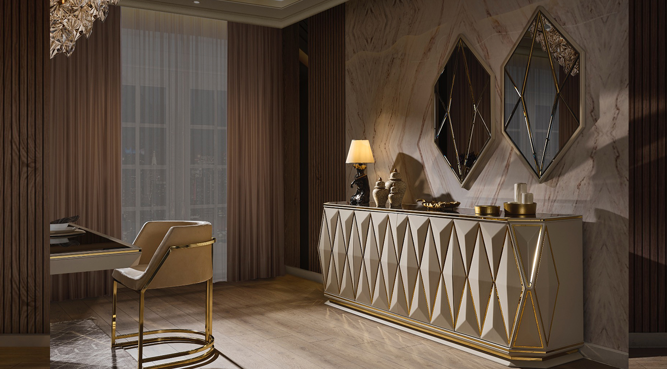 Diamond Krem Luxury Yemek Odası Takımı Luxury Yemek Odası