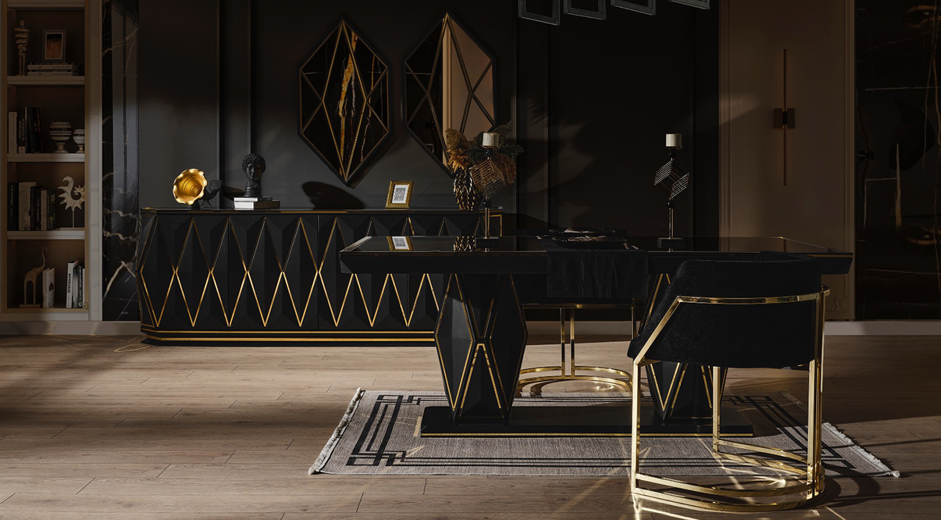 Diamond Siyah Luxury Yemek Odası Takımı Luxury Yemek Odası