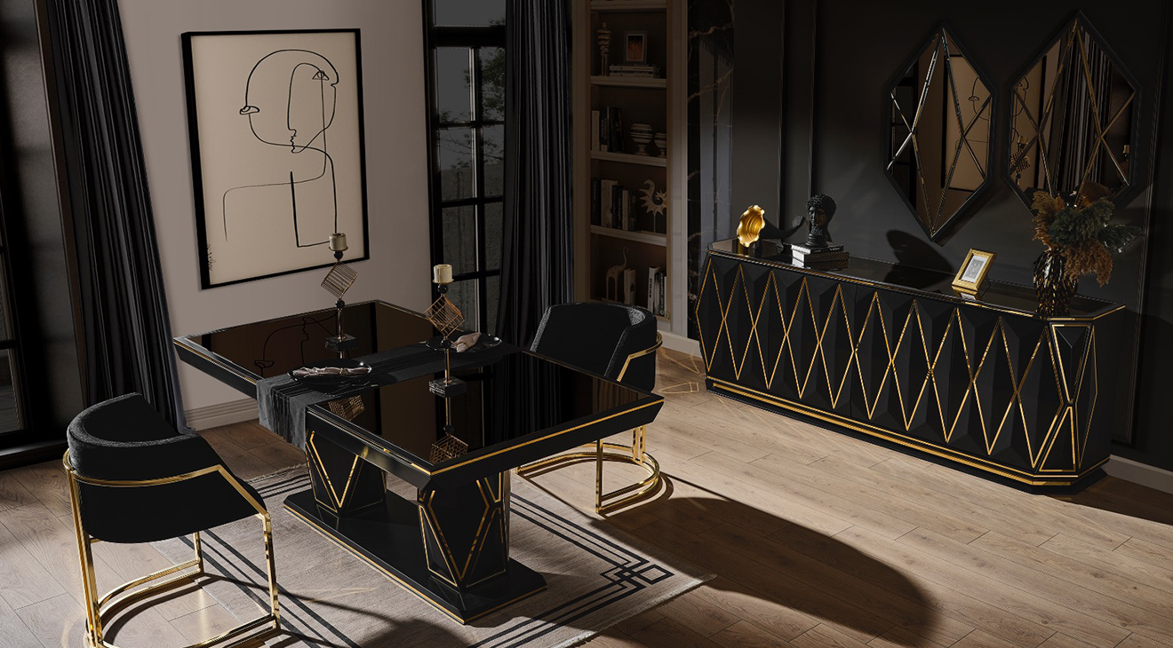 Diamond Siyah Luxury Yemek Odası Takımı Luxury Yemek Odası
