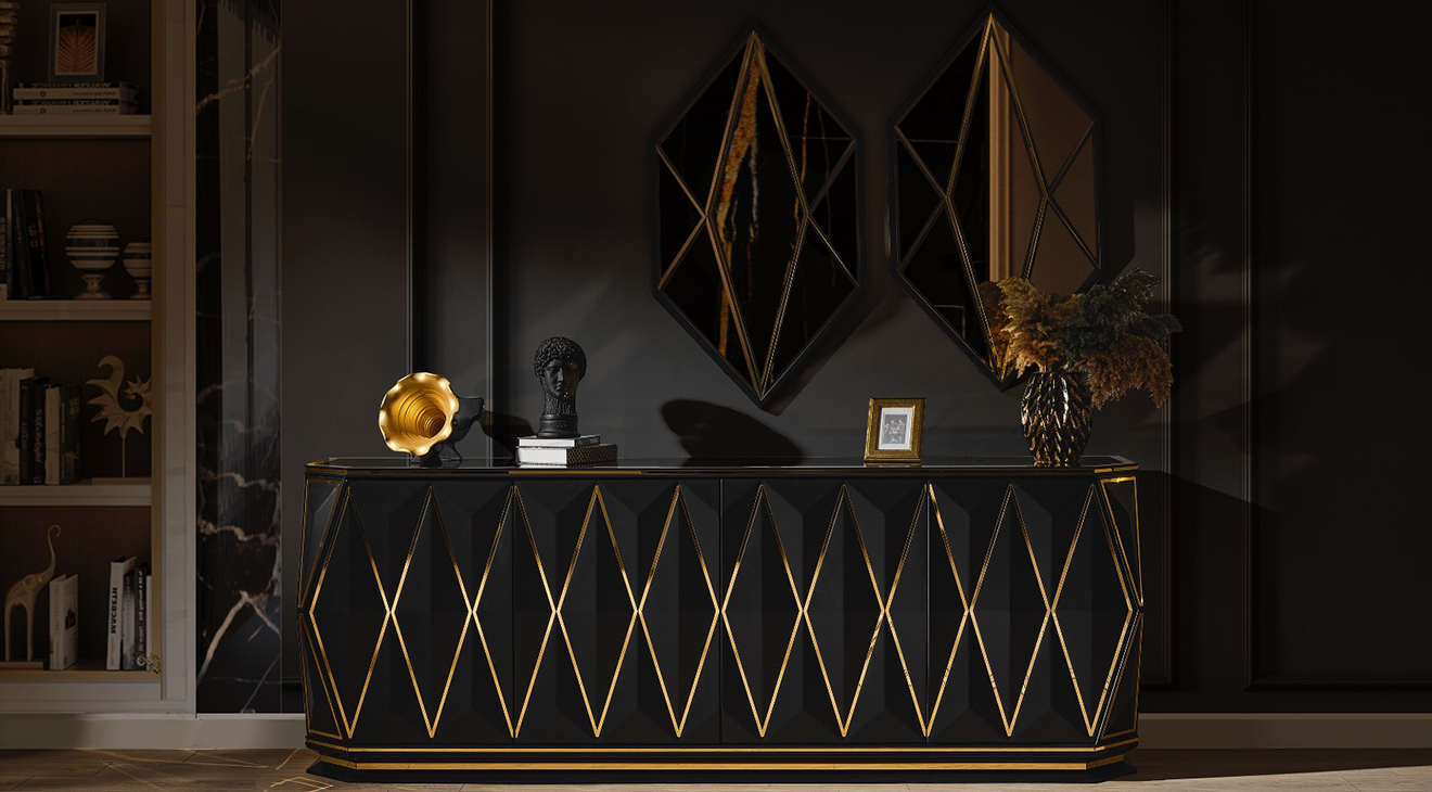 Diamond Siyah Luxury Yemek Odası Takımı Luxury Yemek Odası