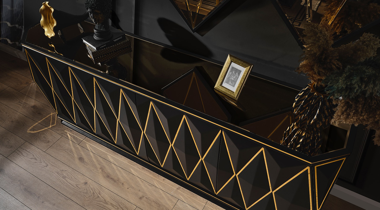 Diamond Siyah Luxury Yemek Odası Takımı Luxury Yemek Odası