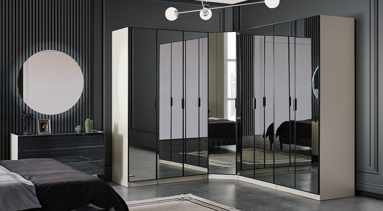 Oslo Köşe Dolaplı Yatak Odası Takımı(Krem) Giyinme Odası