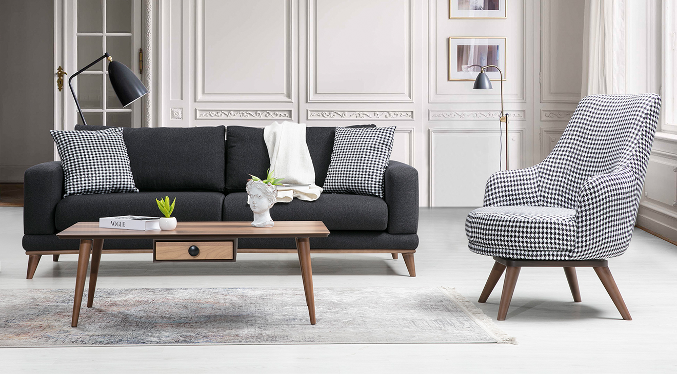 Oslo Yataklı Ahşap Ayaklı Koltuk Takımı