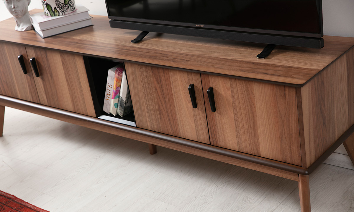 Oslo Ceviz Ahşap Ayaklı TV Ünitesi TV Ünitesi