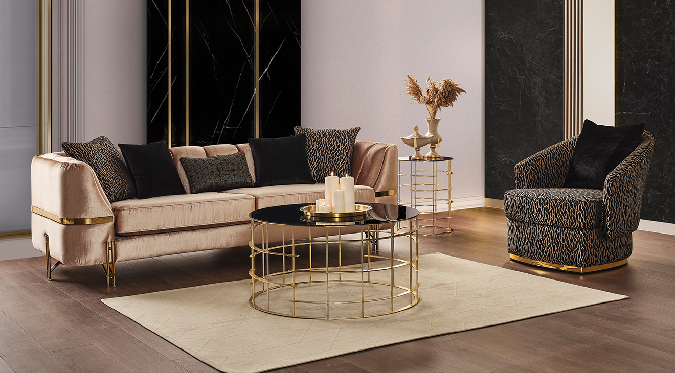 Calyon Luxury Gold Metal Ayaklı Koltuk Takımı Luxury Koltuk Takımı