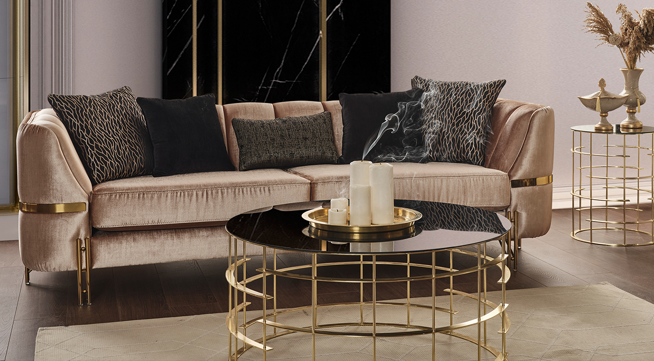 Calyon Luxury Gold Metal Ayaklı Koltuk Takımı Luxury Koltuk Takımı