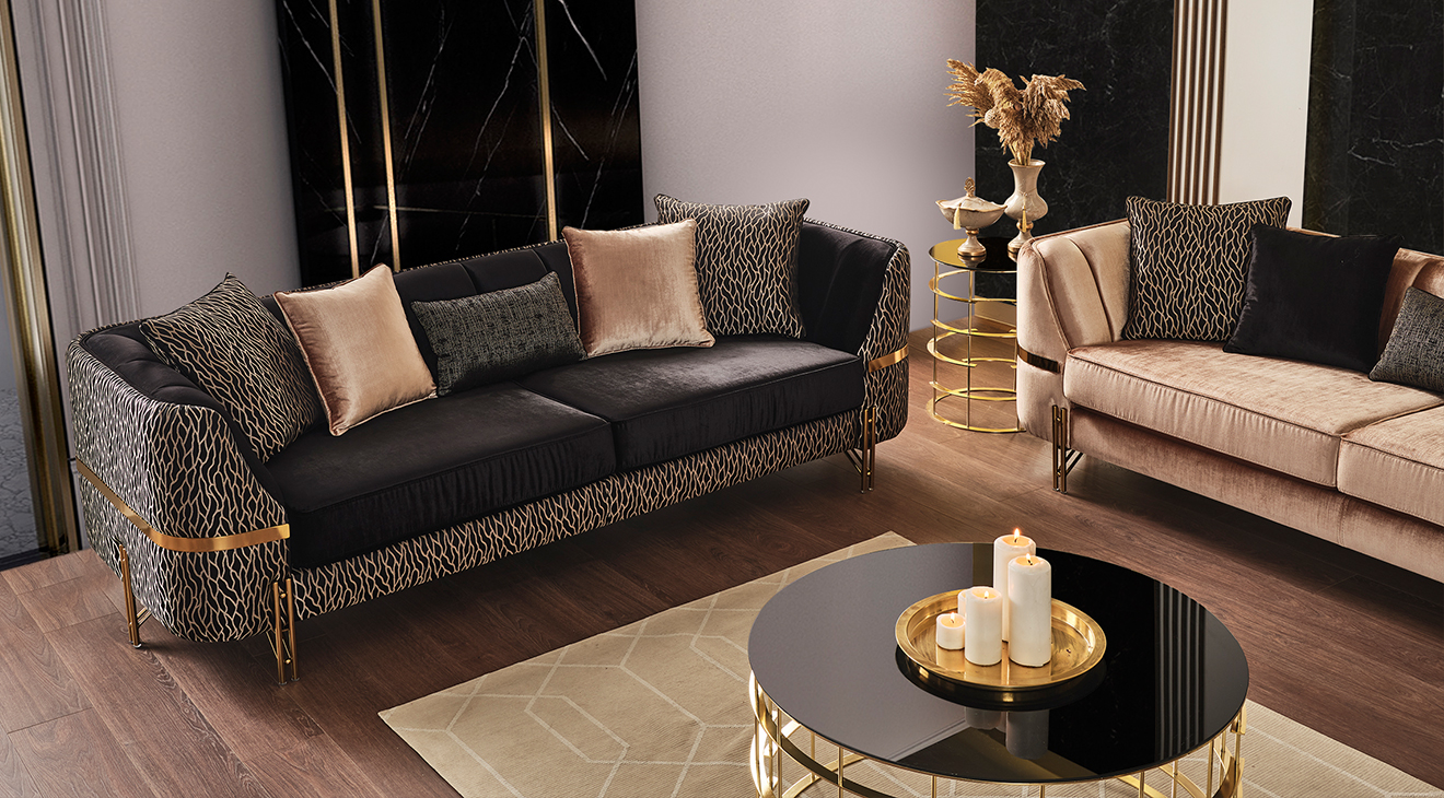 Calyon Luxury Gold Metal Ayaklı Koltuk Takımı Luxury Koltuk Takımı
