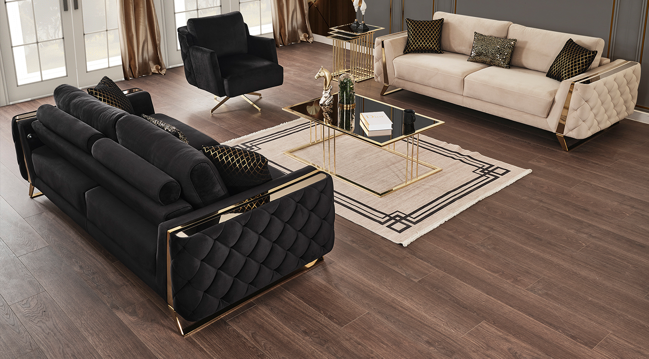 Gloria Yataklı Gold Metal Ayaklı Koltuk Takımı Yataklı Koltuk Takımları