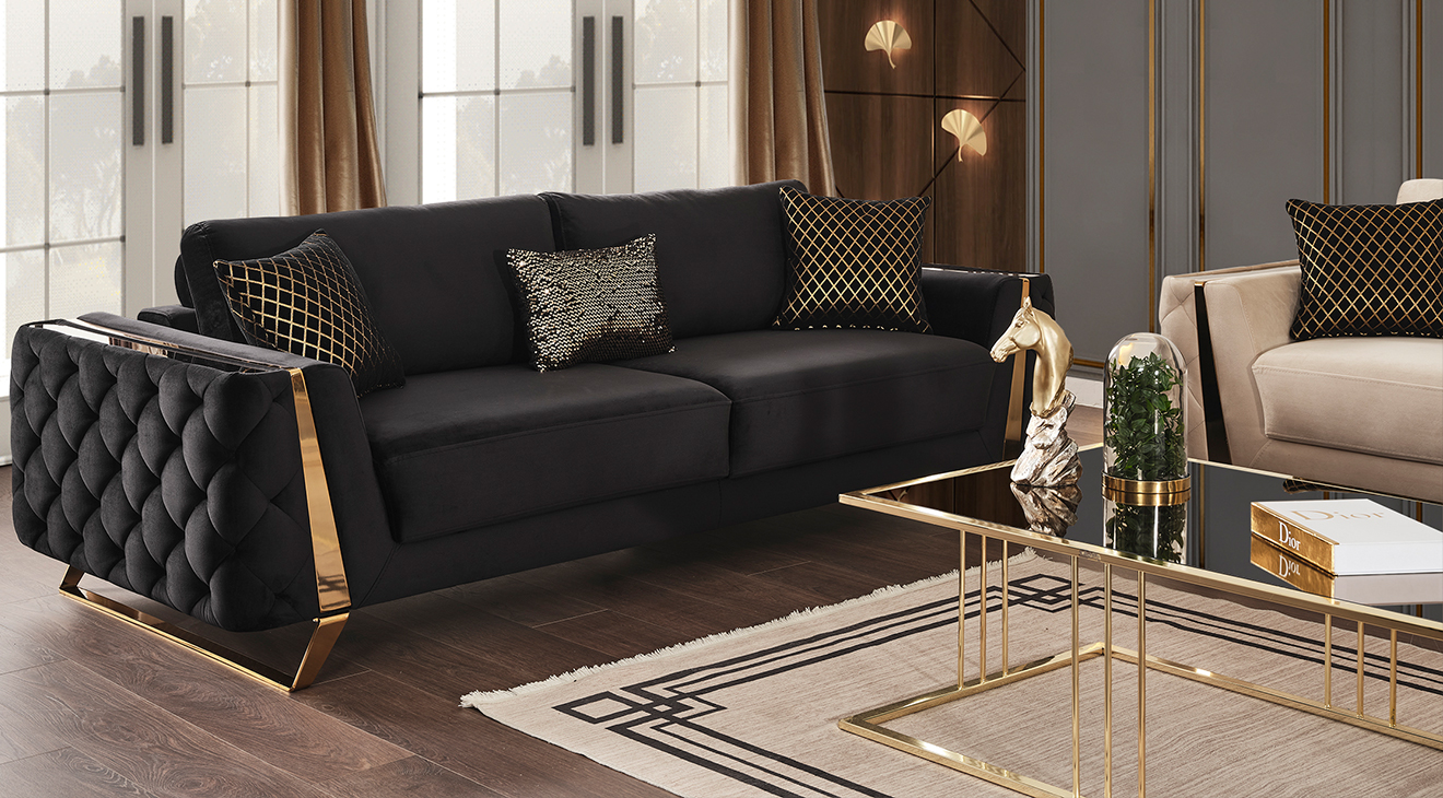 Gloria Yataklı Gold Metal Ayaklı Koltuk Takımı Yataklı Koltuk Takımları