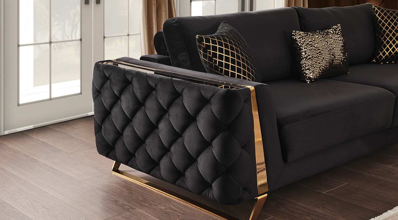 Gloria Yataklı Gold Metal Ayaklı Koltuk Takımı Yataklı Koltuk Takımları