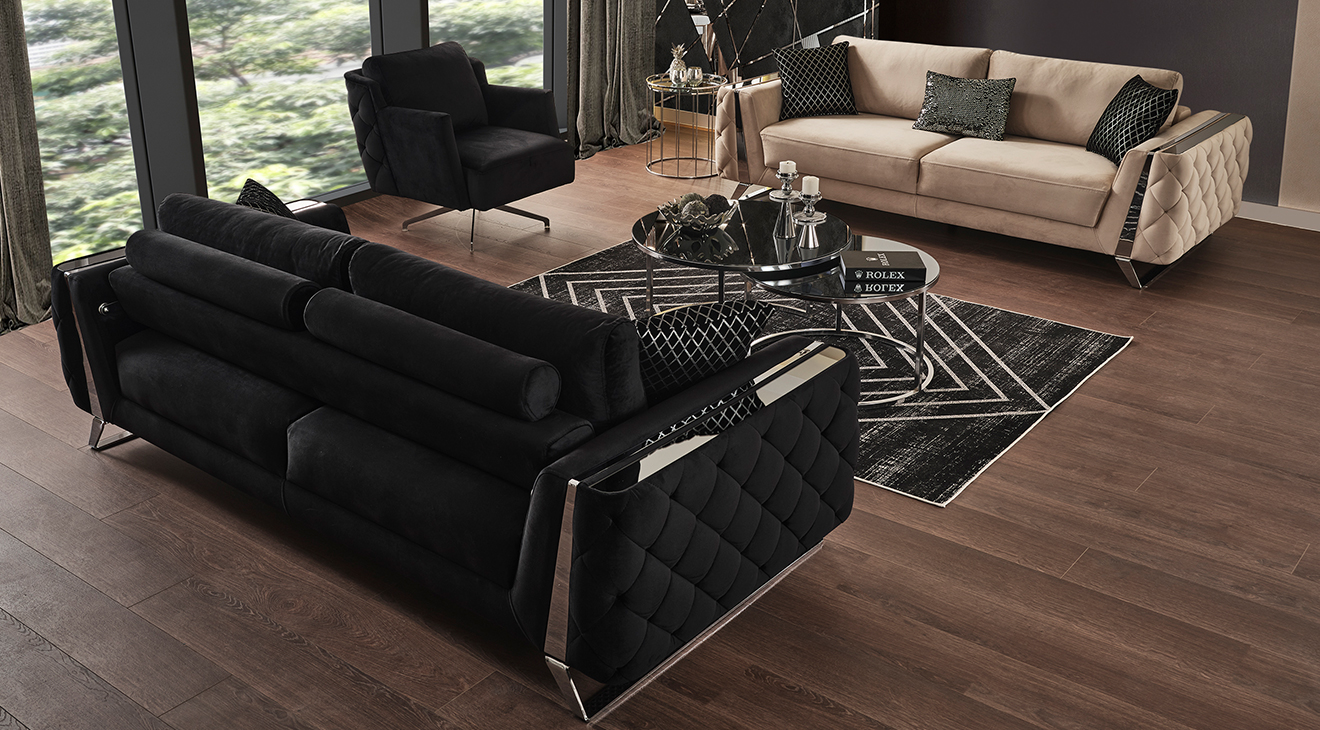 Gloria Yataklı Gümüş Metal Ayaklı Koltuk Takımı Yataklı Koltuk Takımları