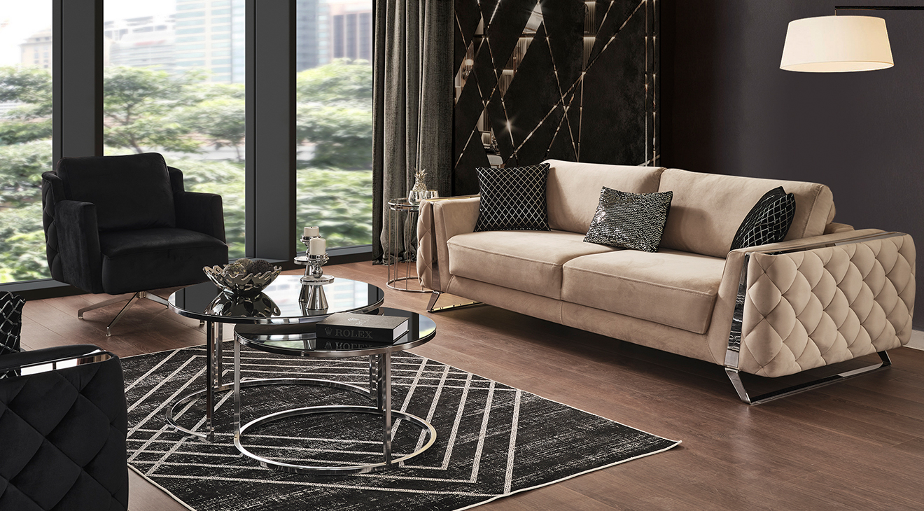 Gloria Yataklı Gümüş Metal Ayaklı Koltuk Takımı Yataklı Koltuk Takımları