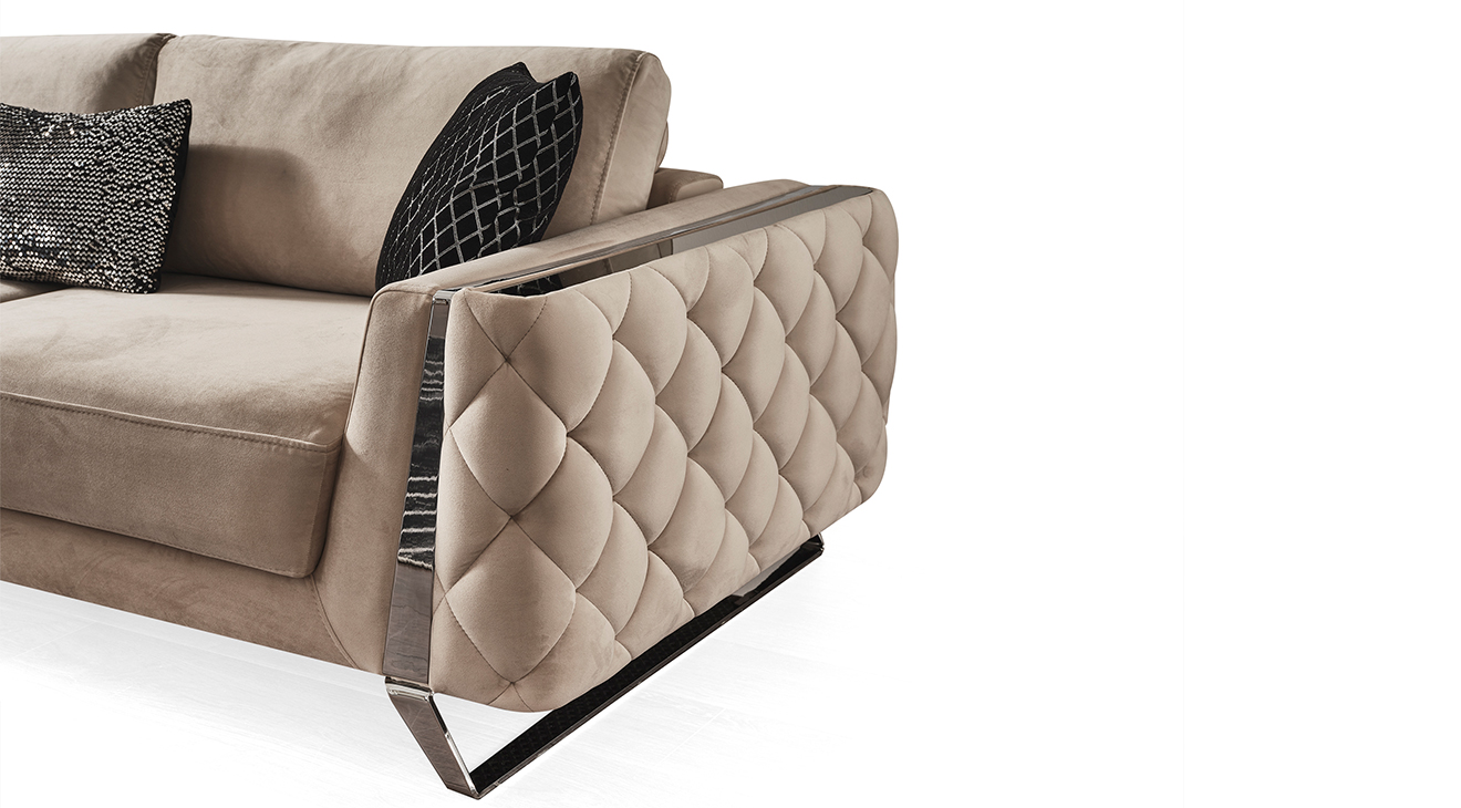 Gloria Yataklı Gümüş Metal Ayaklı Koltuk Takımı Yataklı Koltuk Takımları