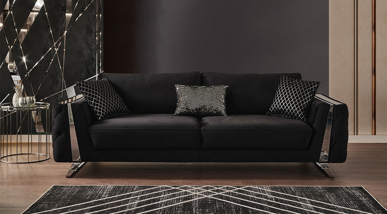 Gloria Yataklı Gümüş Metal Ayaklı Koltuk Takımı Yataklı Koltuk Takımları