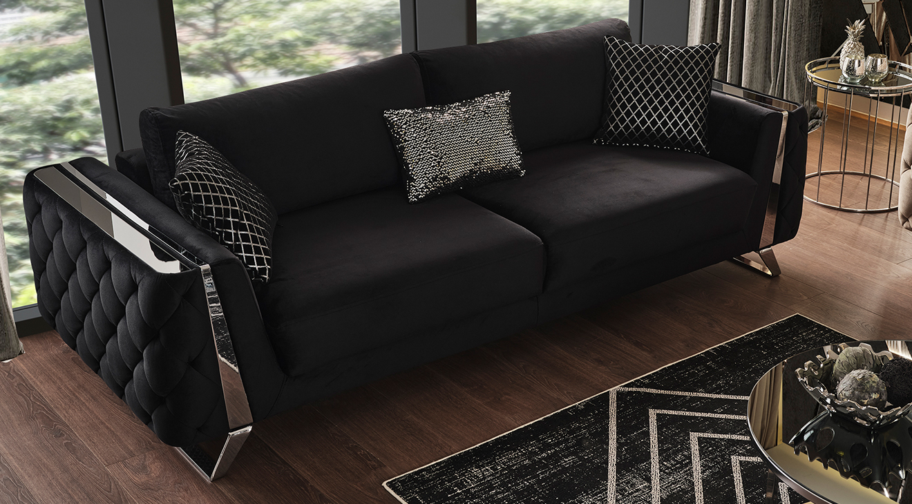 Gloria Yataklı Gümüş Metal Ayaklı Koltuk Takımı Yataklı Koltuk Takımları