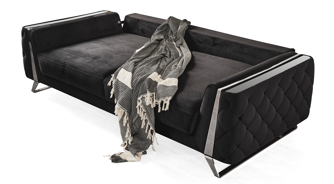 Gloria Yataklı Gümüş Metal Ayaklı Koltuk Takımı Yataklı Koltuk Takımları