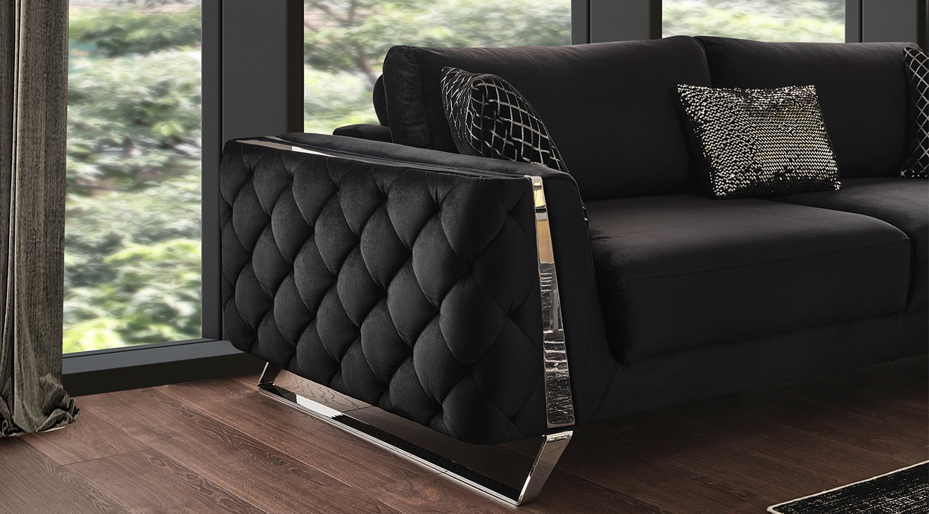 Gloria Yataklı Gümüş Metal Ayaklı Koltuk Takımı Yataklı Koltuk Takımları