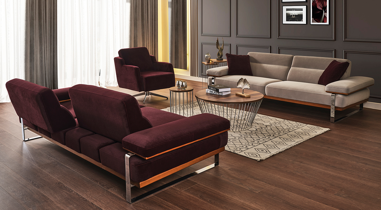 Lavina Yataklı Gümüş Metal Ayaklı Koltuk Takımı 2 Yataklı Koltuk Takımları