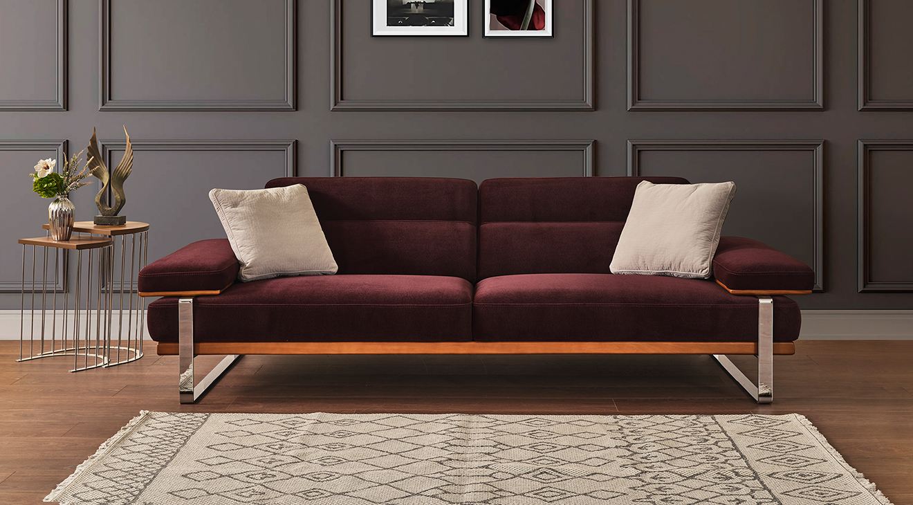 Lavina Yataklı Gümüş Metal Ayaklı Koltuk Takımı 2 Yataklı Koltuk Takımları