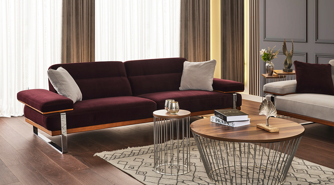 Lavina Yataklı Gümüş Metal Ayaklı Koltuk Takımı 2 Yataklı Koltuk Takımları