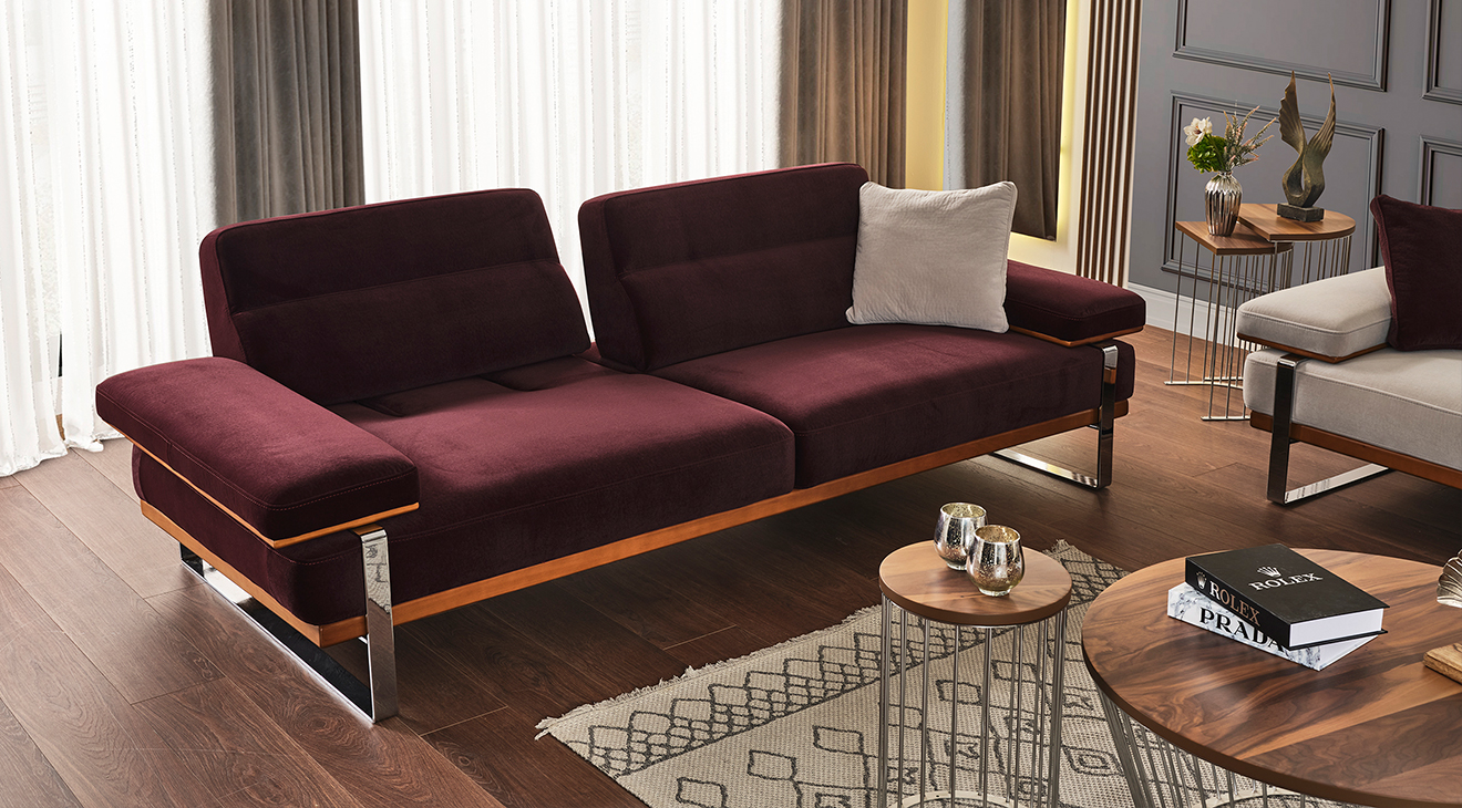 Lavina Yataklı Gümüş Metal Ayaklı Koltuk Takımı 2 Yataklı Koltuk Takımları