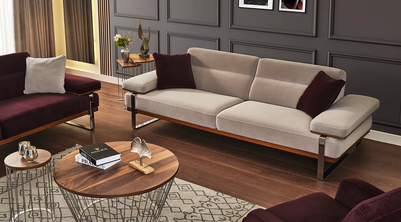 Lavina Yataklı Gümüş Metal Ayaklı Koltuk Takımı 2 Yataklı Koltuk Takımları