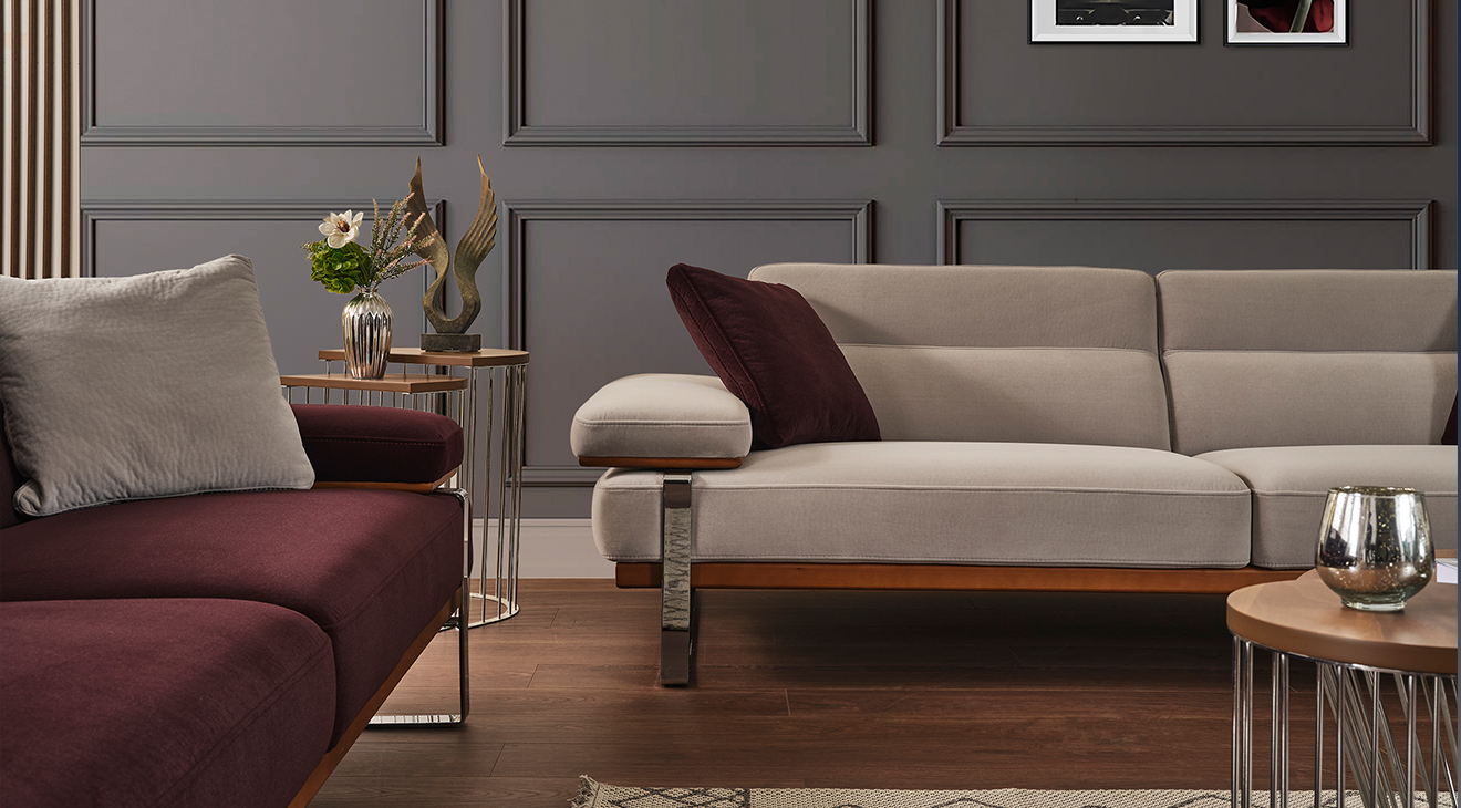 Lavina Yataklı Gümüş Metal Ayaklı Koltuk Takımı 2 Yataklı Koltuk Takımları