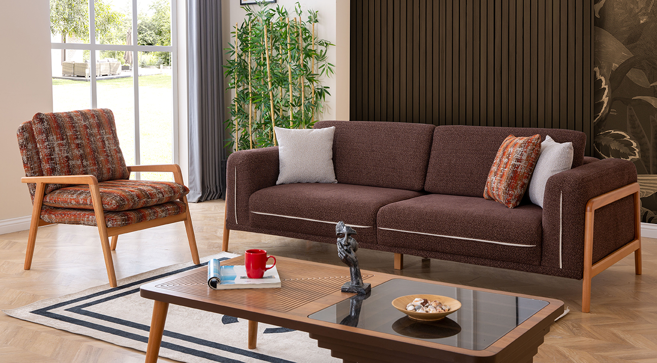 Mia Modern Ahşap Ayaklı Koltuk Takımı 2 Modern Koltuk Takımı