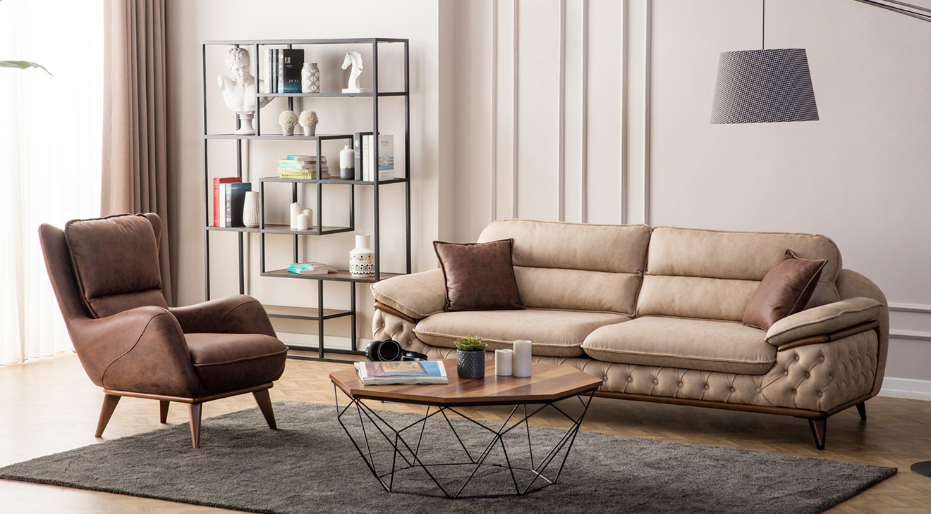 Jaguar Ahşap Ayaklı Yataklı Koltuk Takımı 2 Yataklı Koltuk Takımları