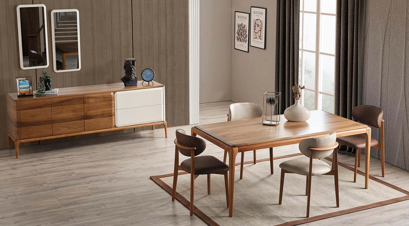 Trend Ahşap Ayaklı Modern Yemek Odası Takımı Yemek Odası