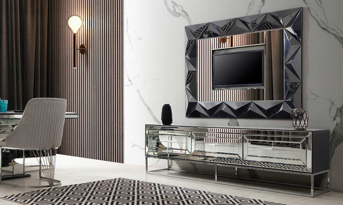 Jaguar Aynalı Metal Ayaklı Tv Ünitesi TV Ünitesi