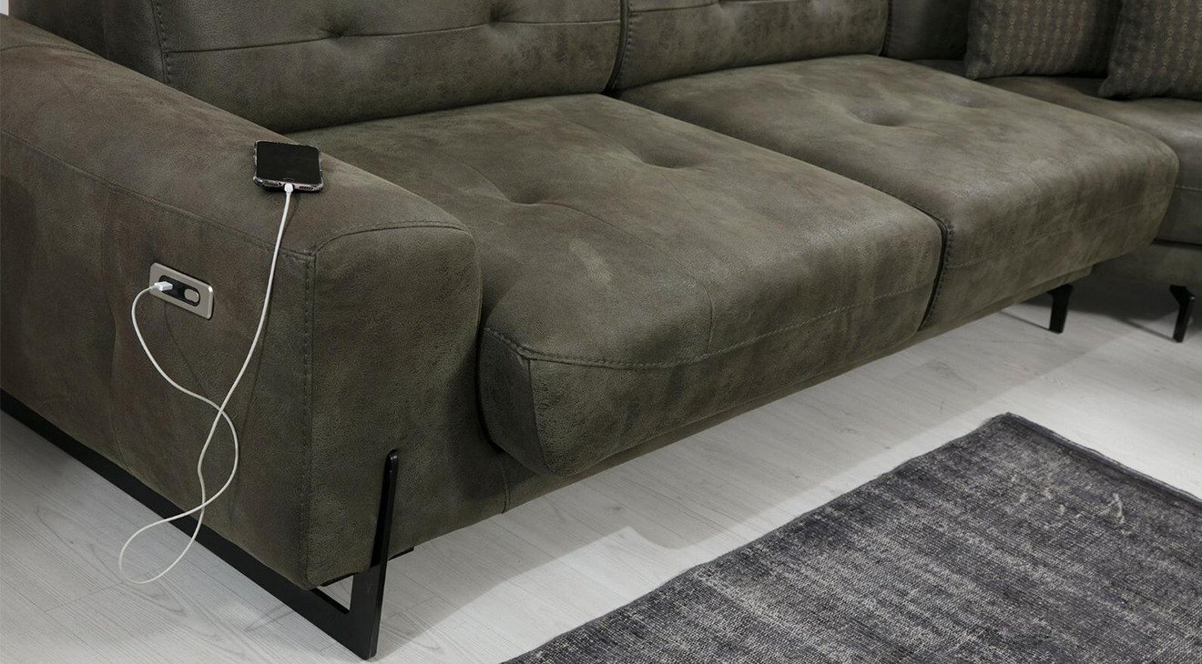 Flora U Motorlu USB Girişli Köşe Koltuk Takımı Motorlu Köşe Takımları