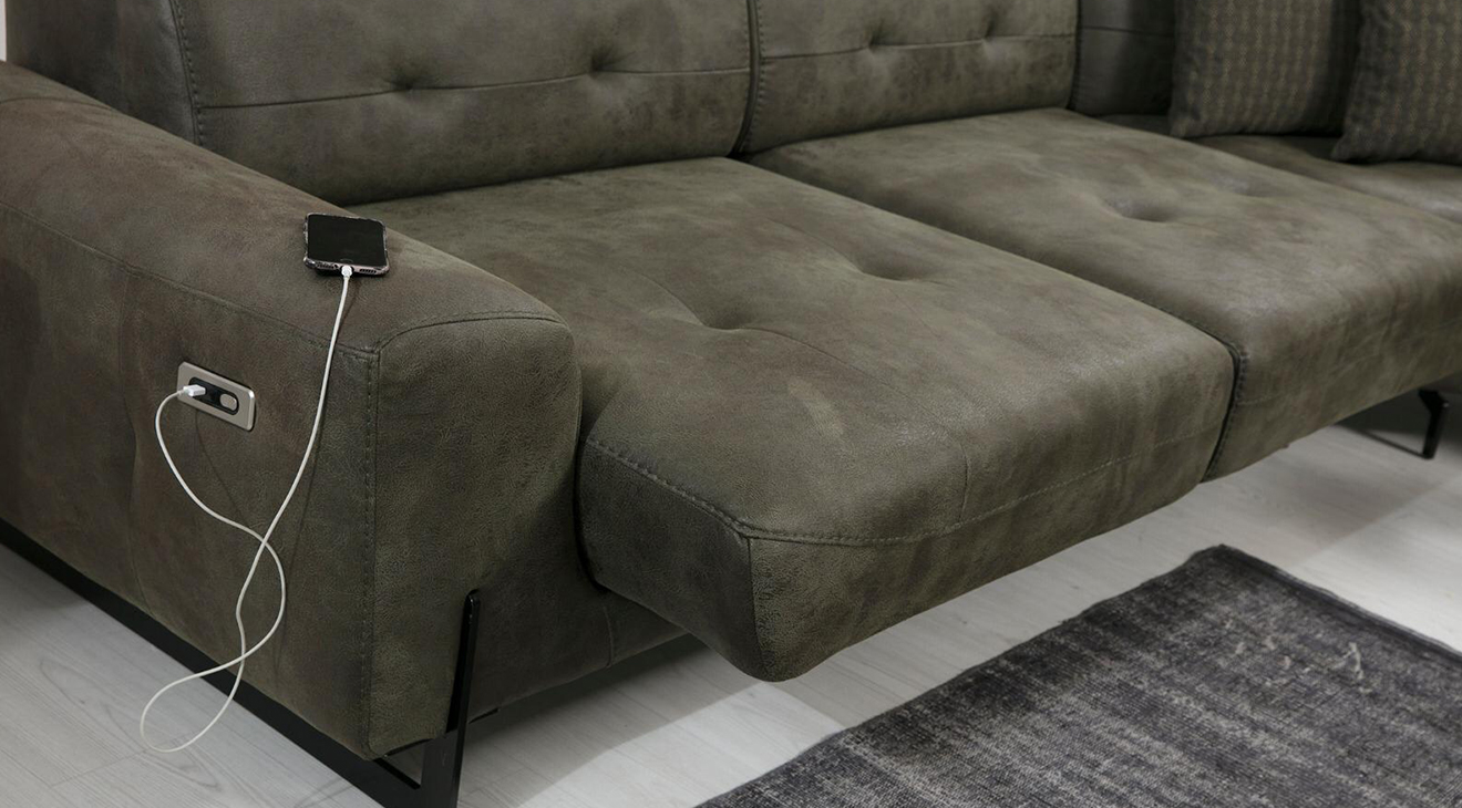 Flora U Motorlu USB Girişli Köşe Koltuk Takımı Motorlu Köşe Takımları