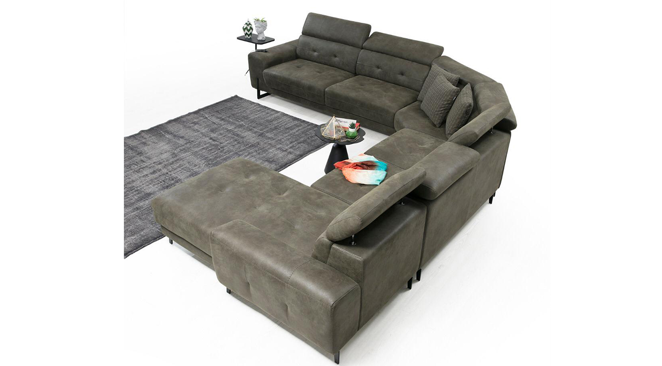 Flora U Motorlu USB Girişli Köşe Koltuk Takımı Motorlu Köşe Takımları