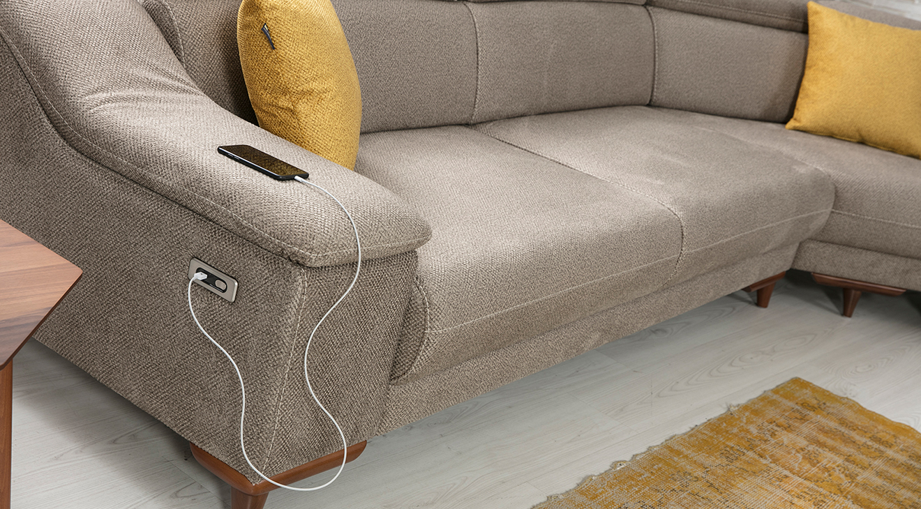 Mustang U Motorlu USB Girişli Köşe Koltuk Takımı Motorlu Köşe Takımları