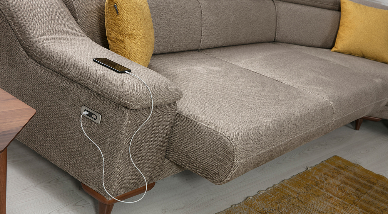 Mustang U Motorlu USB Girişli Köşe Koltuk Takımı Motorlu Köşe Takımları