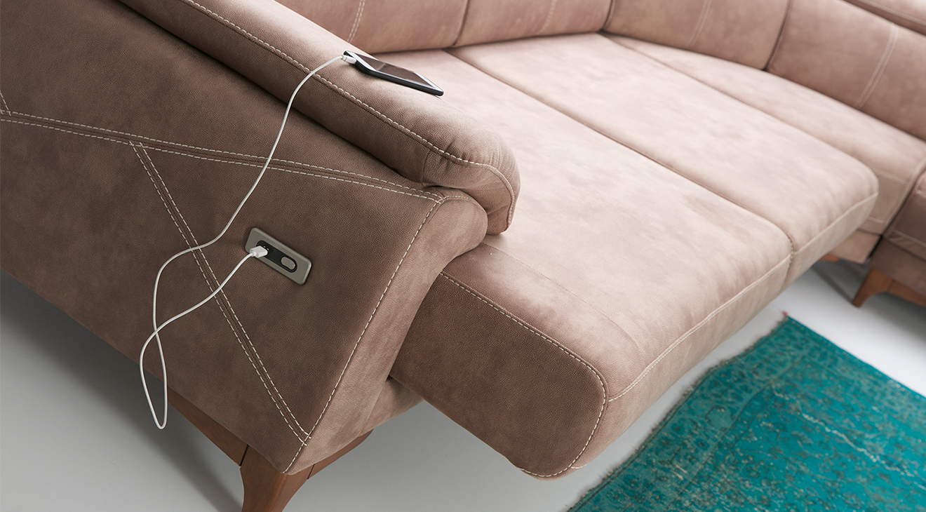 Oscar Motorlu USB Girişli Köşe Koltuk Takımı 2 Motorlu Köşe Takımları