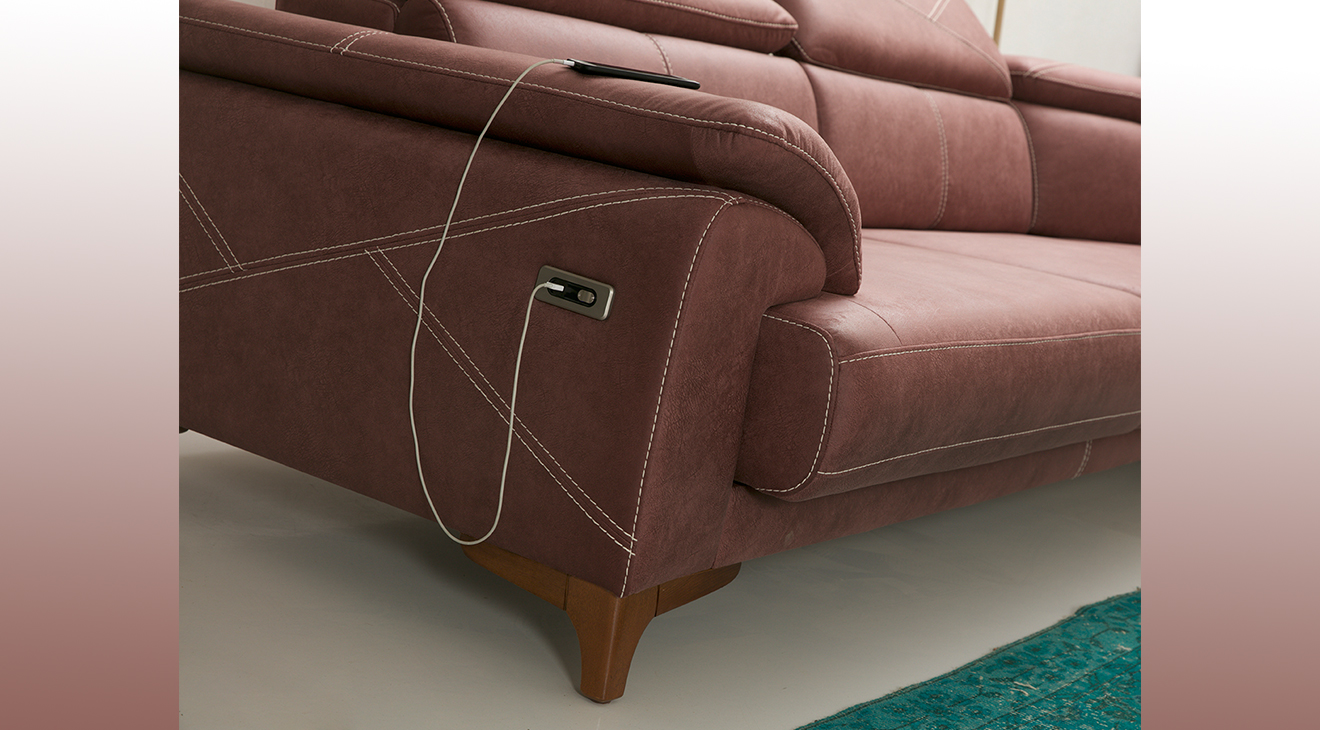 Oscar U Motorlu USB Girişli Köşe Koltuk Takımı Motorlu Köşe Takımları