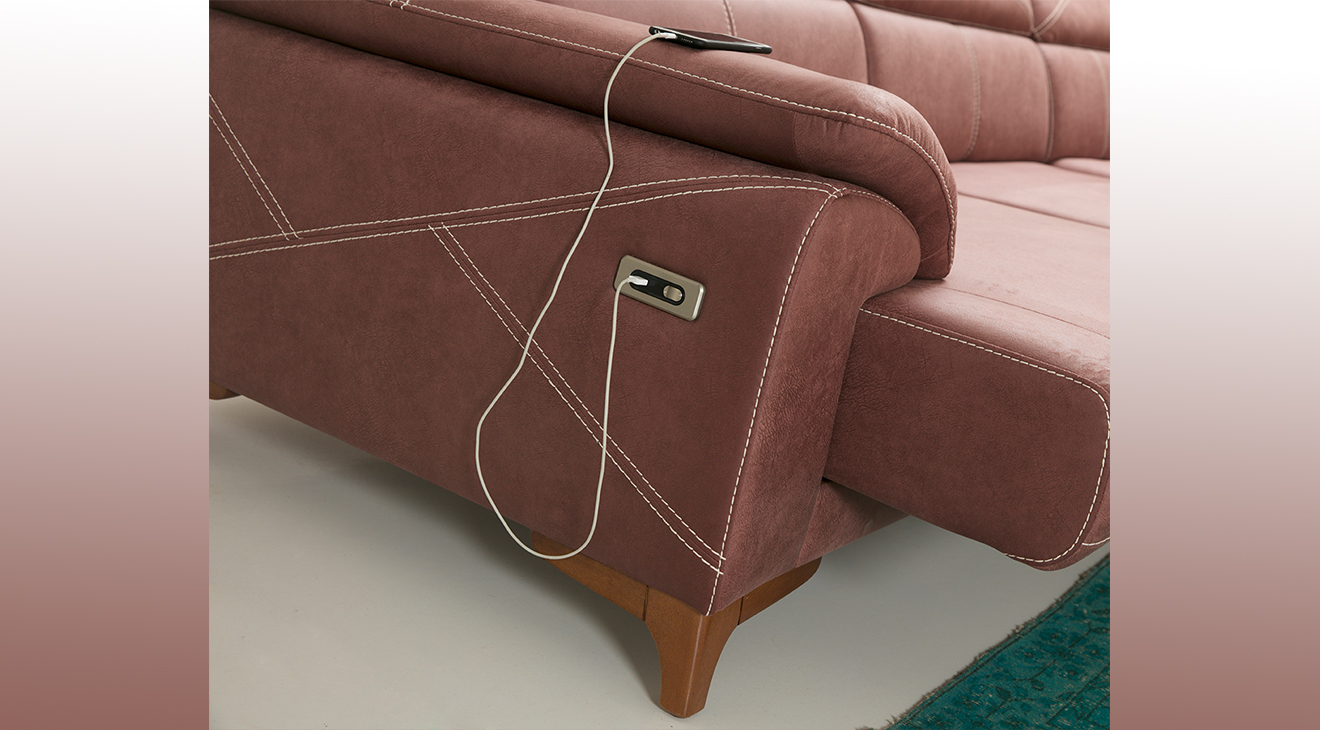 Oscar U Motorlu USB Girişli Köşe Koltuk Takımı Motorlu Köşe Takımları