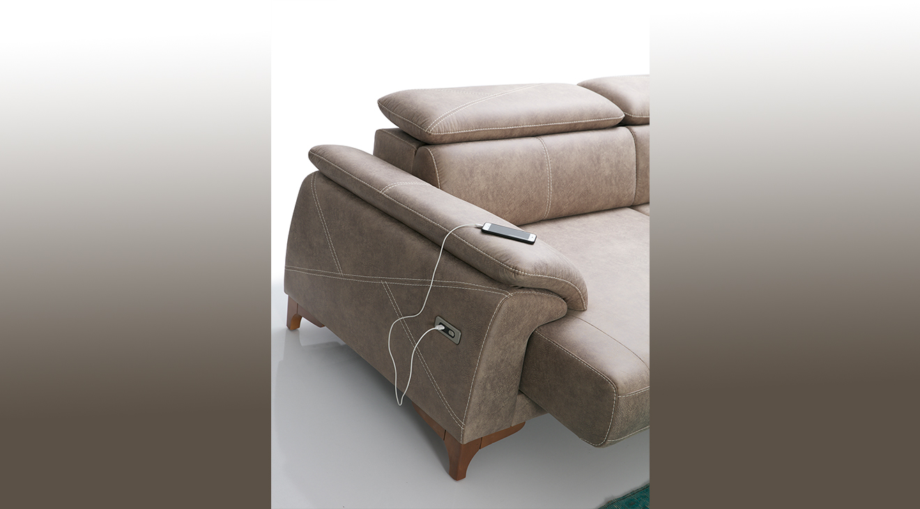 Oscar U Motorlu USB Girişli Köşe Koltuk Takımı 2 Motorlu Köşe Takımları