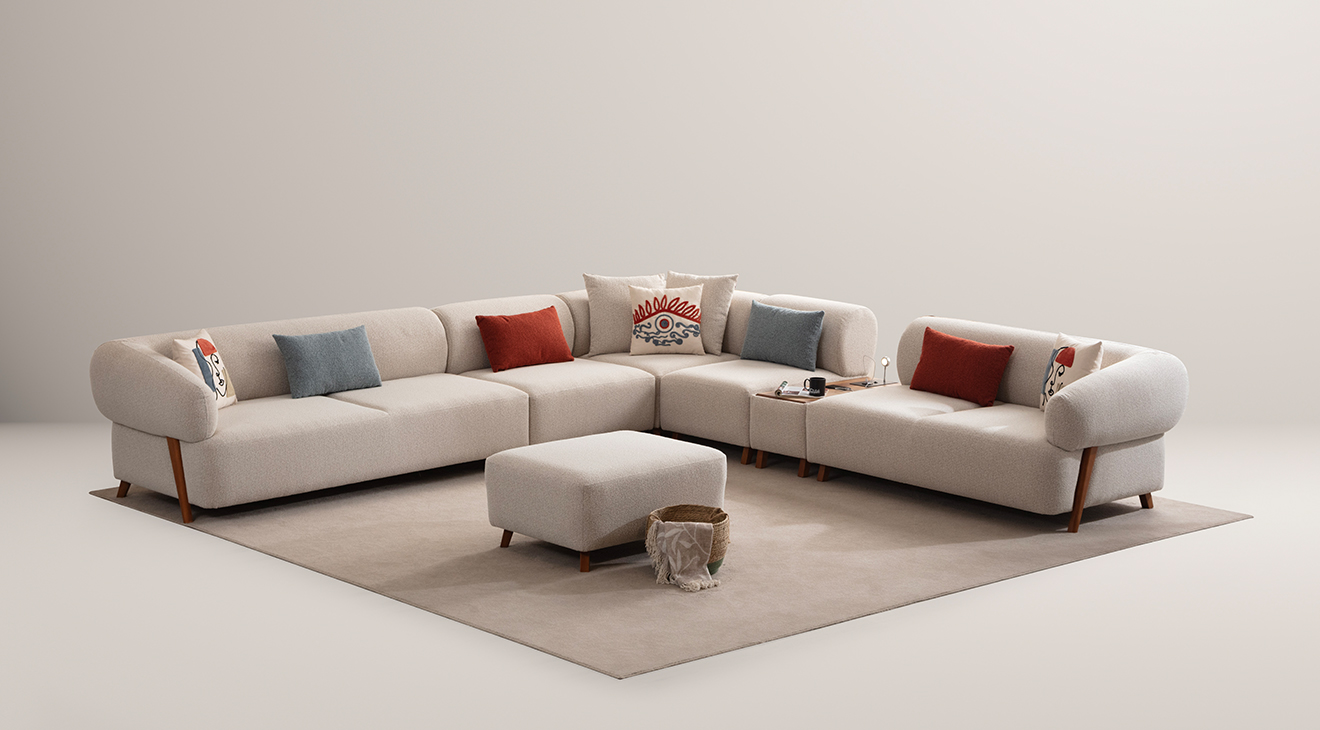 Cardea Modüllü Ahşap Ayaklı Köşe Koltuk Takımı Köşe Koltuk