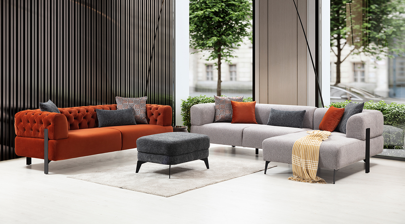 Cratos Kapitone Kanepeli Köşe Koltuk Takımı Köşe Koltuk