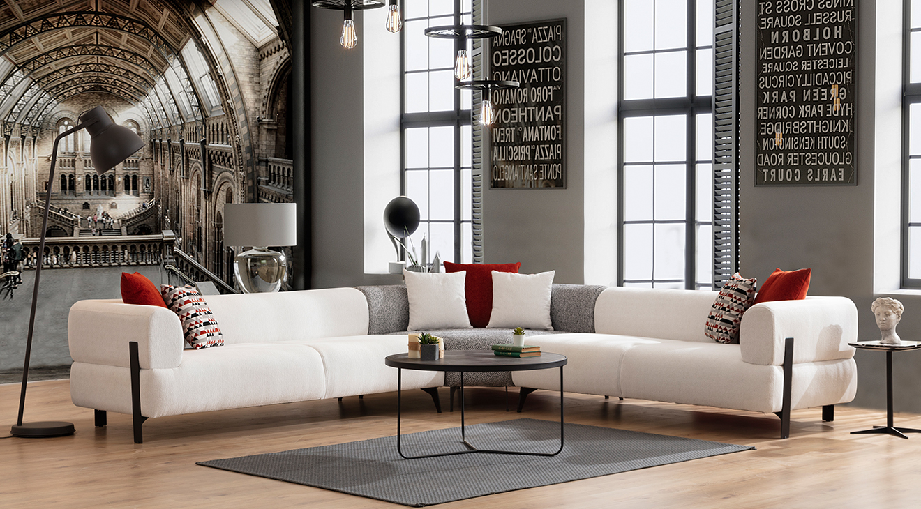 Cratos Metal Ayaklı Köşe Koltuk Takımı Köşe Koltuk