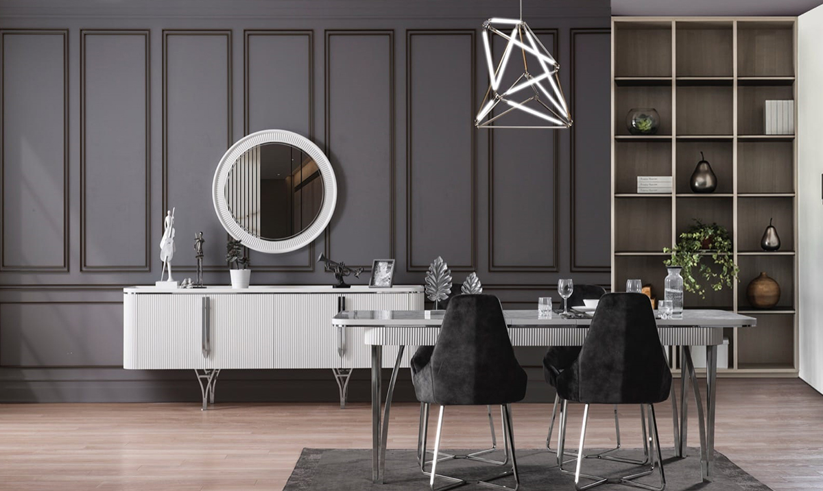 Gemma Ay Taşı Metal Ayaklı Yemek Odası Takımı Yemek Odası