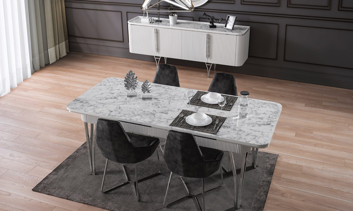 Gemma Ay Taşı Metal Ayaklı Yemek Odası Takımı Yemek Odası