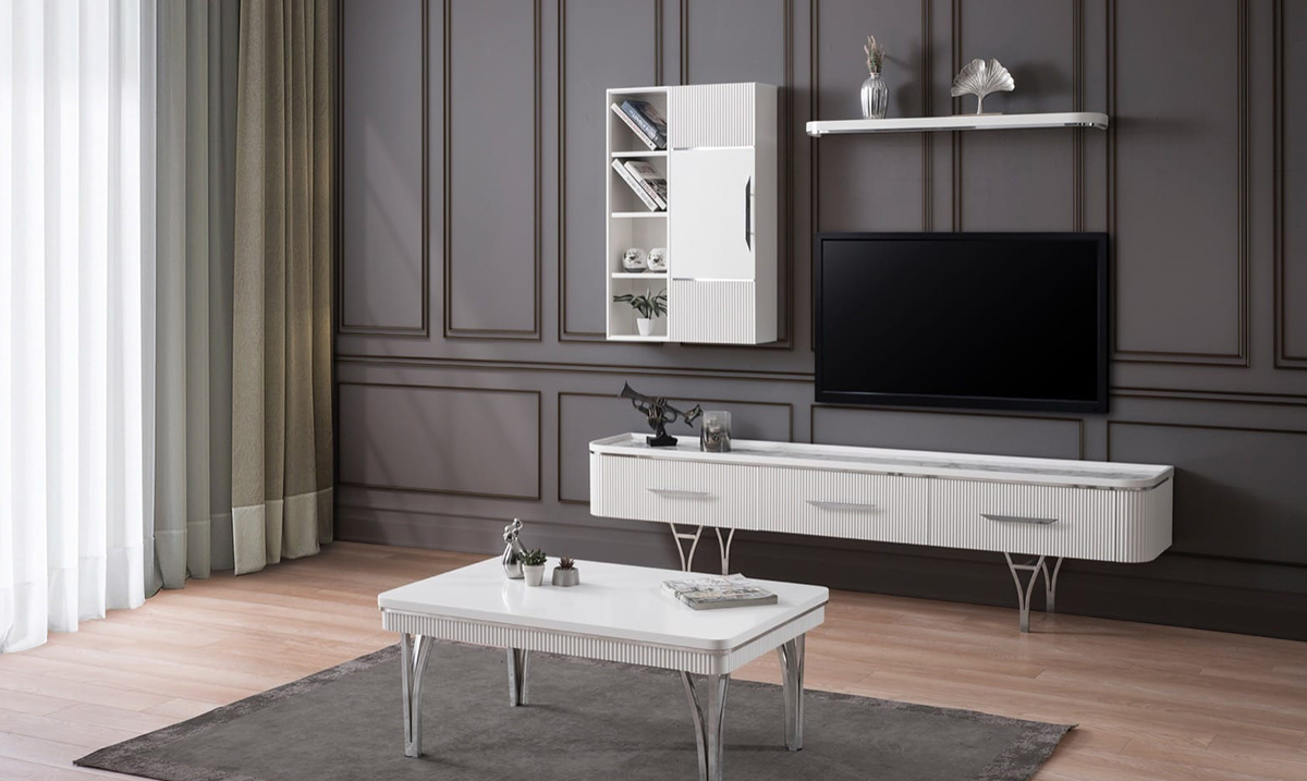 Gemma Ay Taşı Metal Ayaklı Tv Ünitesi TV Ünitesi