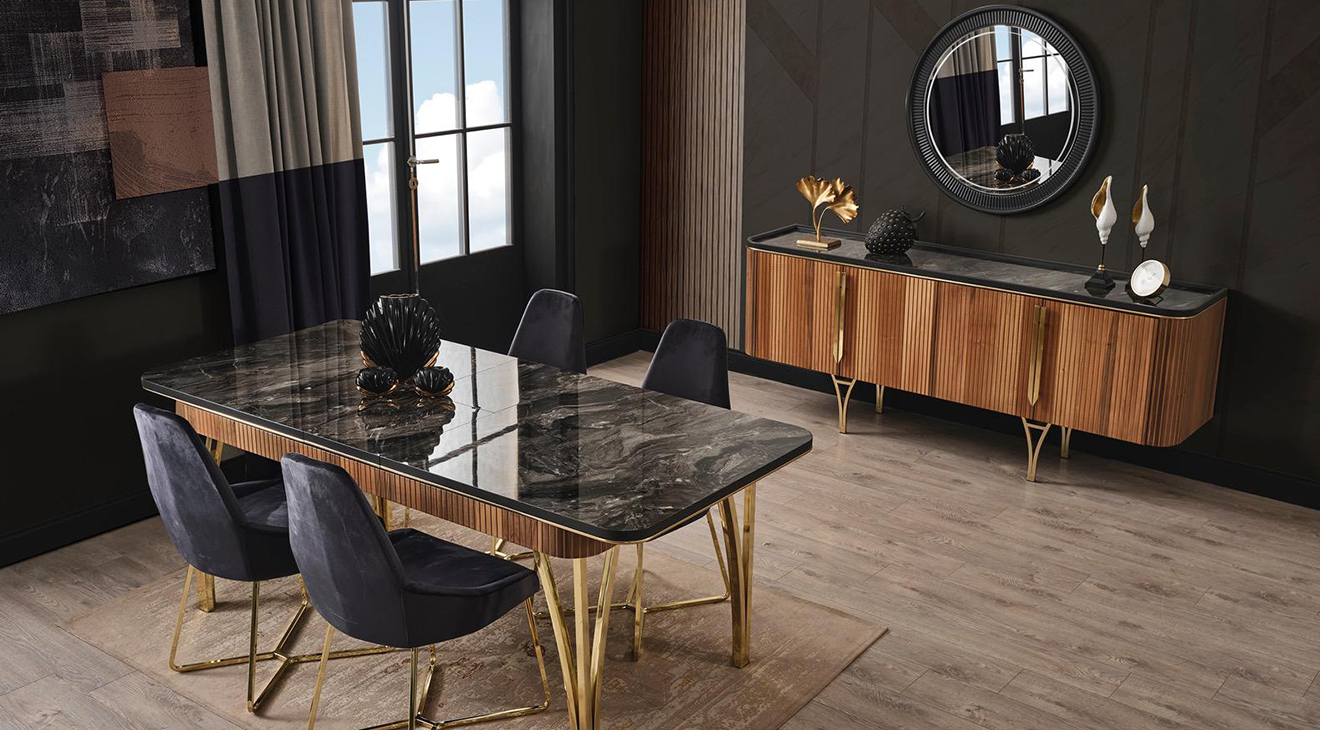 Gemma Ceviz Metal Ayaklı Yemek Odası Takımı Yemek Odası