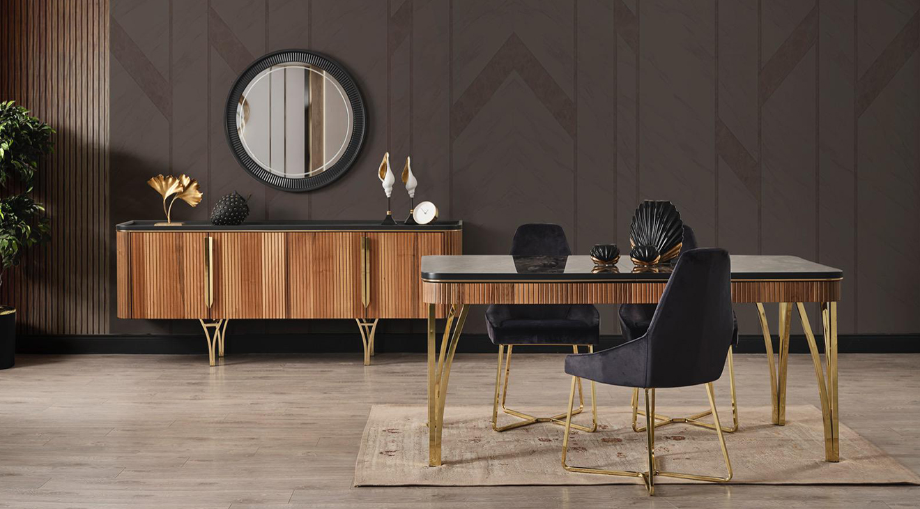 Gemma Ceviz Metal Ayaklı Yemek Odası Takımı Yemek Odası