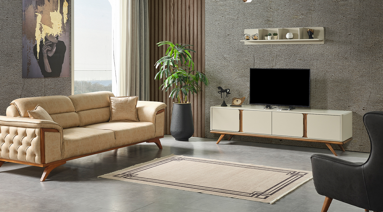 Prada Ceviz Ahşap Ayaklı Tv Ünitesi TV Ünitesi